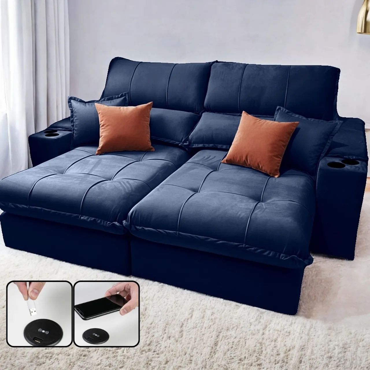 Sofá Retrátil e Reclinável Slim 2,60m C/USB e Molas Ensacadas tt43 - Foto 3