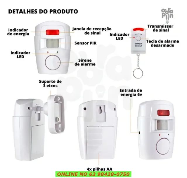 Alarme Mini S/ Fio Residencial Comercial 02 Controles Remoto - Foto 5