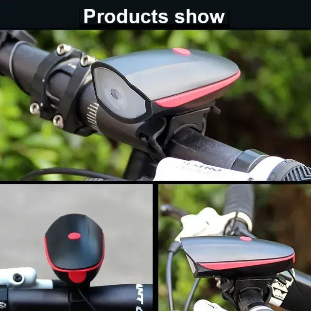 Farol Bike Recarregável Usb Iluminação Noturna Buzina 7588 - Foto 2