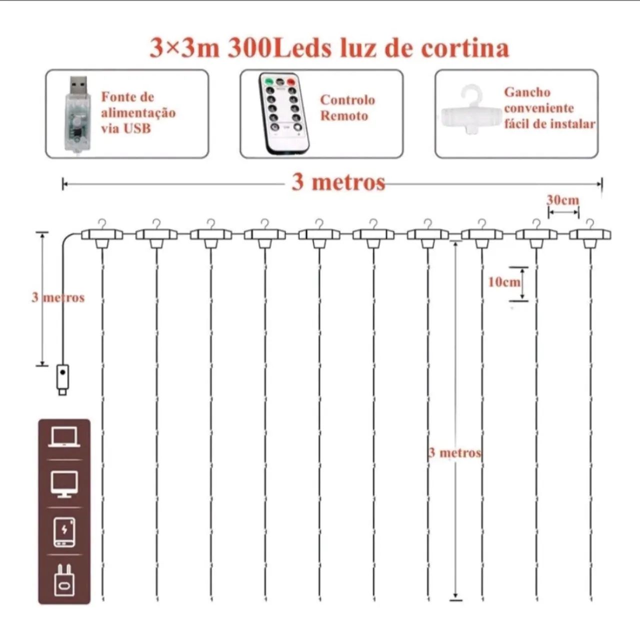 Cortina led 3x3- 8 funções pisca - Foto 3