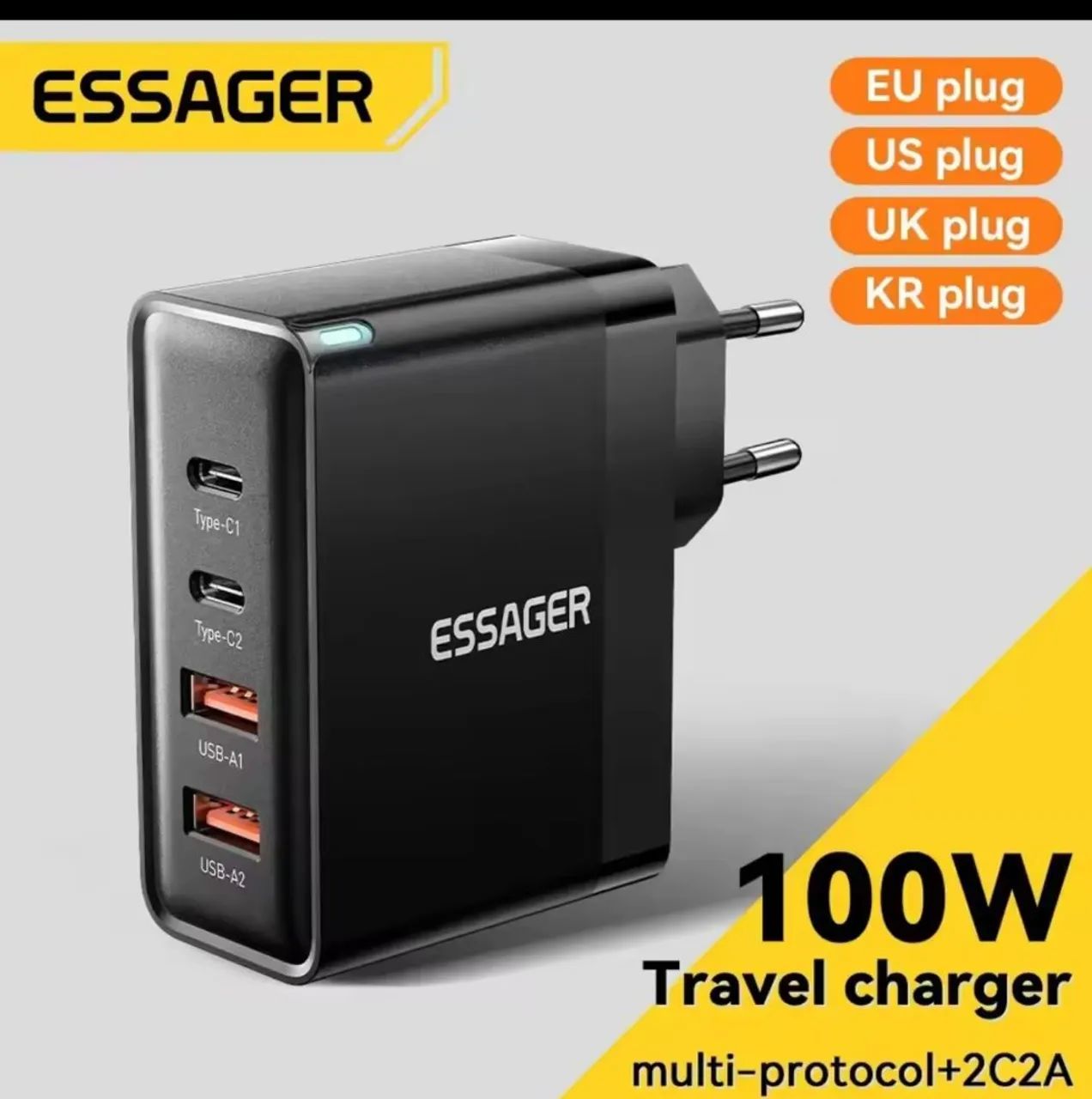 Carregador Viagem ESSAGER 100W, 4 Portas