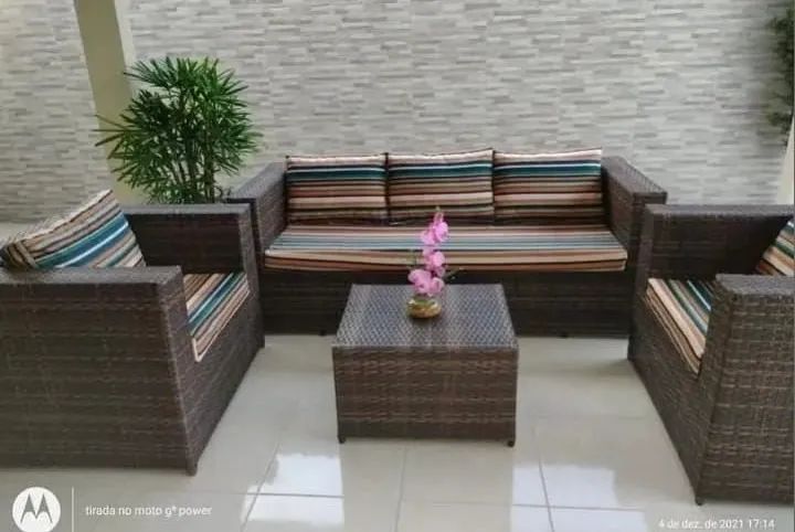Conjunto de Sofá e Poltronas em Vime Sintético - Novo - Foto 3