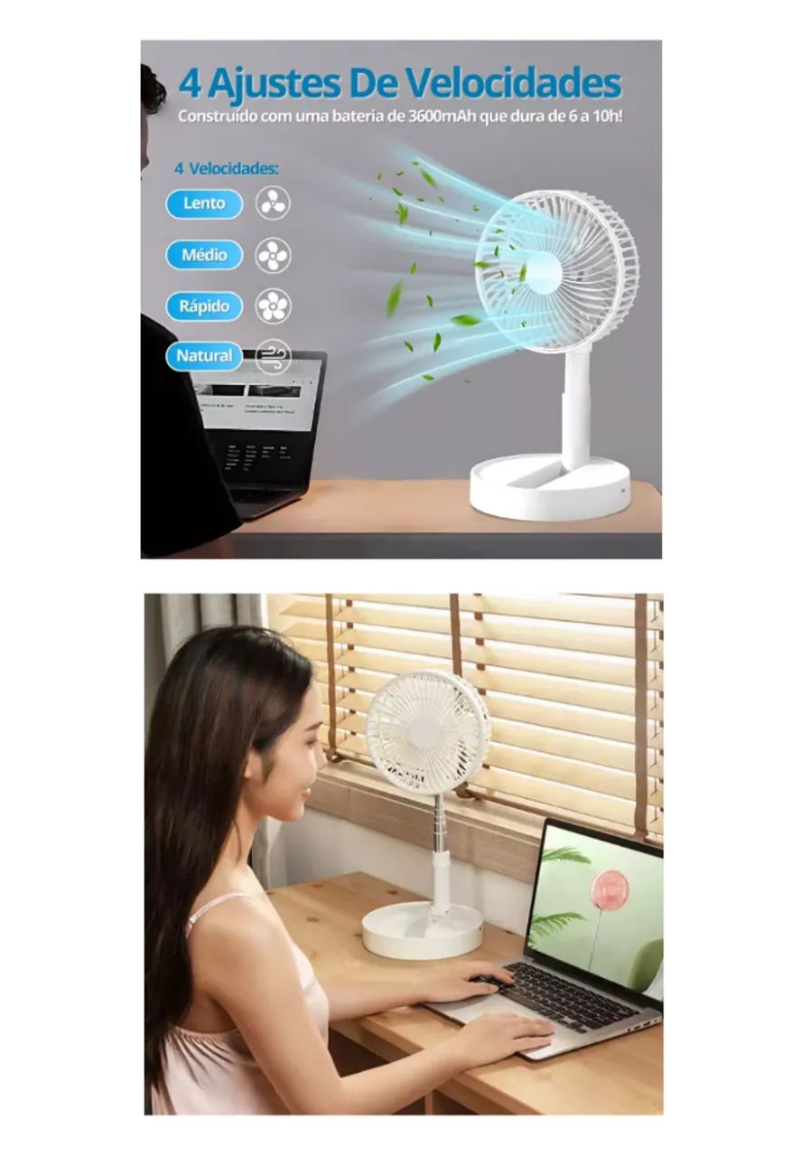 MINI VENTILADOR RECARREGAVEL PORTATIL DE MESA COM CONTROLE TEC OSCAR BRANCO - Foto 3