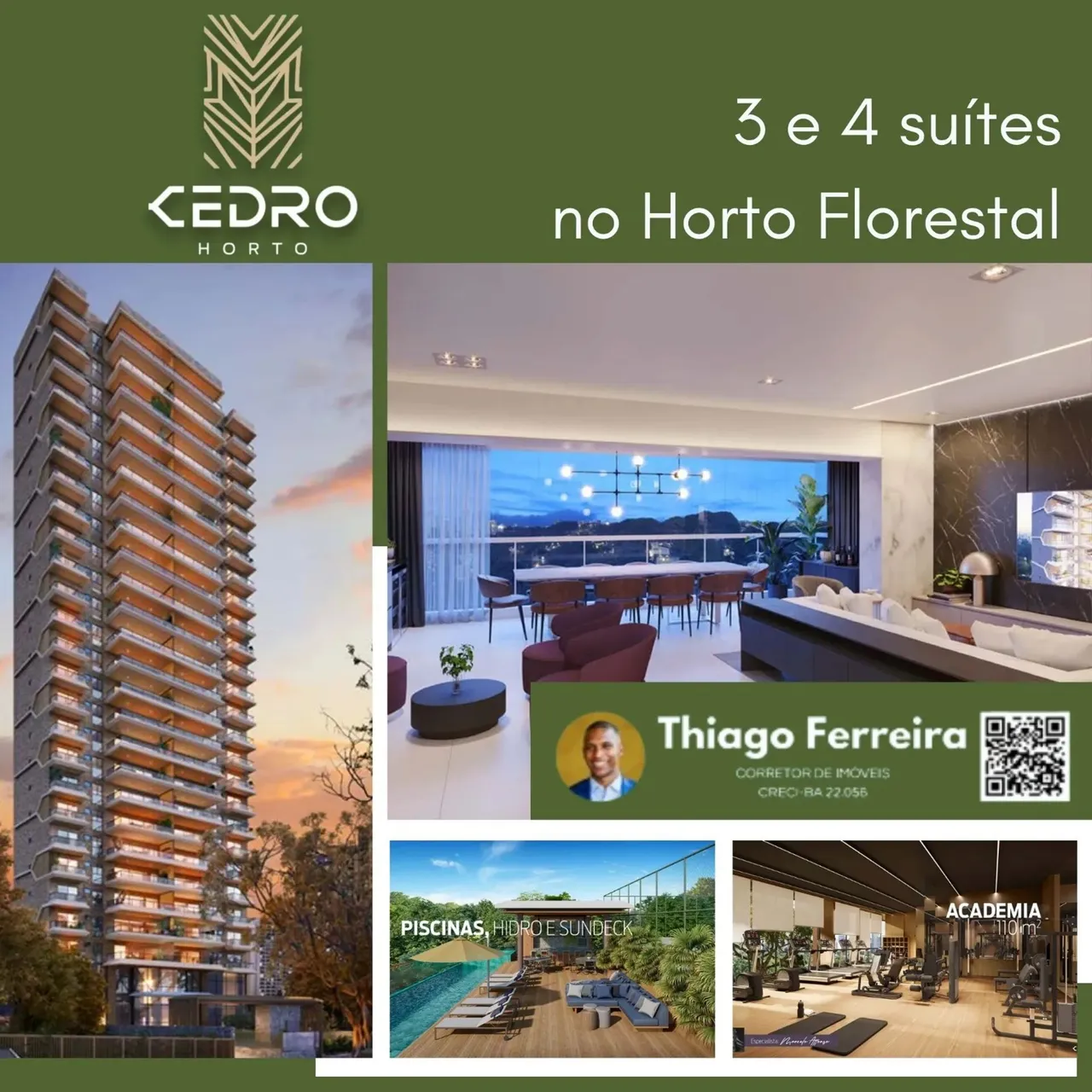 Cedro, Apartamento 3 E 4 Suítes Distribuído Em 154M² E 3 Vagas De Garagem No Horto Florest