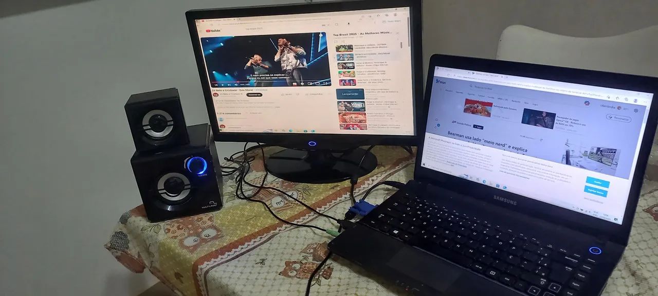 Notebook + Monitor + Caixas de Som