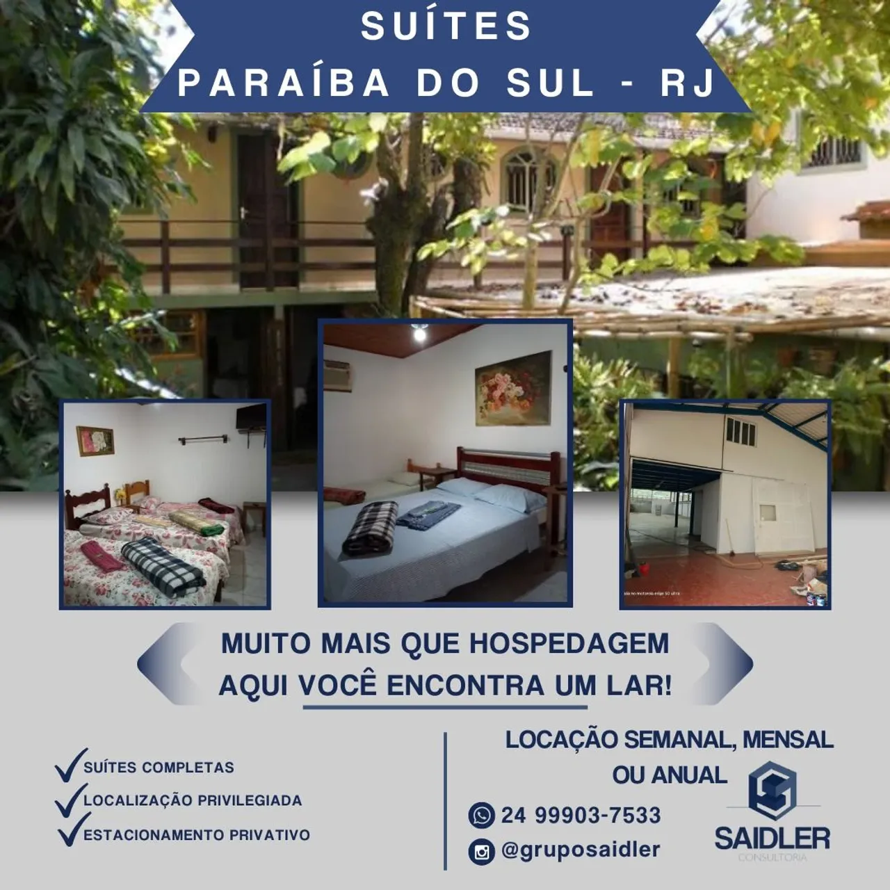 Suítes para locação em Pousada - Paraíba do Sul RJ.