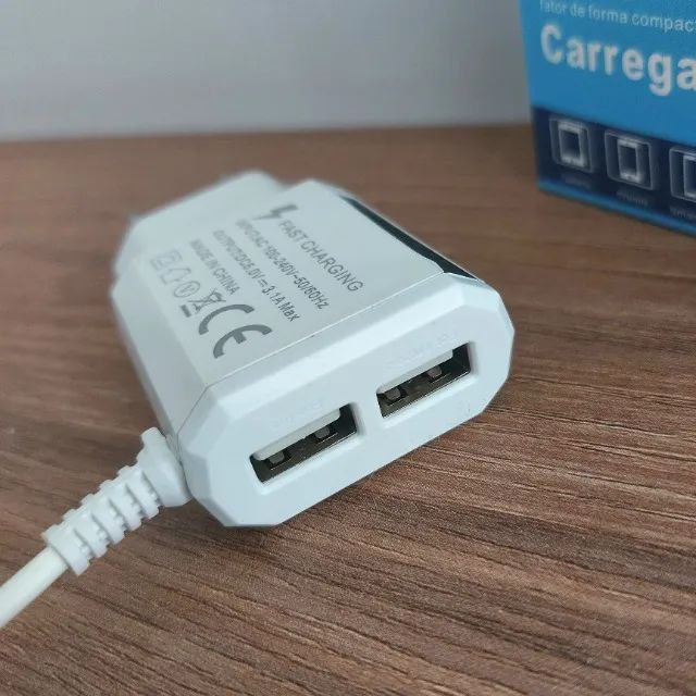 Carregador de Celular 2 Entradas USB + Cabo Micro USB V8 - Foto 2