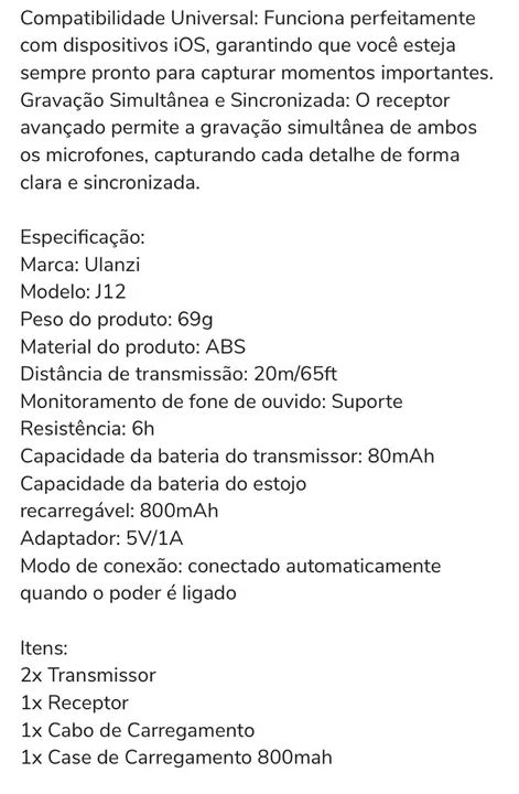 Microfone Sem Fio Ulanzi J12 - Gravação de Áudio de Alta Qualidade - Foto 2