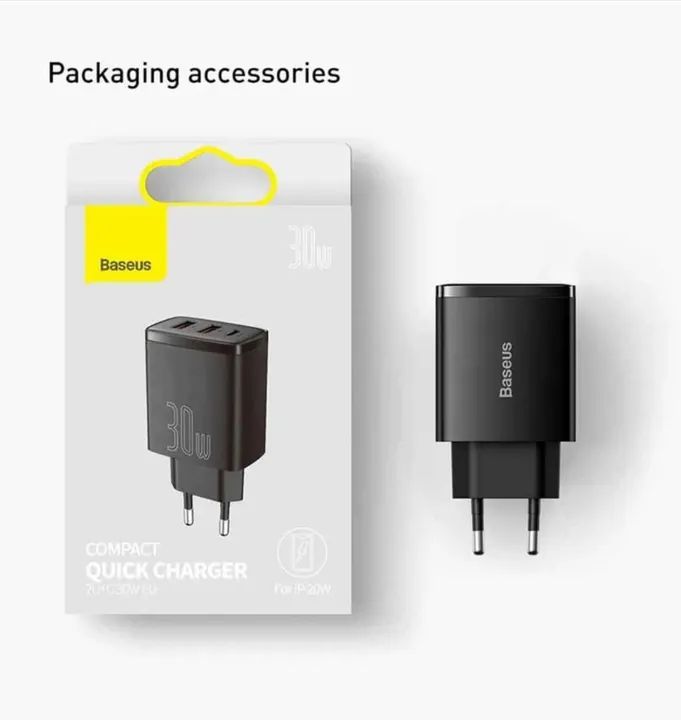 Carregador Triplo Baseus 30W - USB-C, USB-A, Tipo C - Foto 2