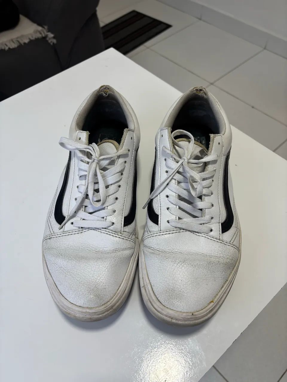 Tenis Vans Old Skool Branco Couro 43 Calçados Jardim