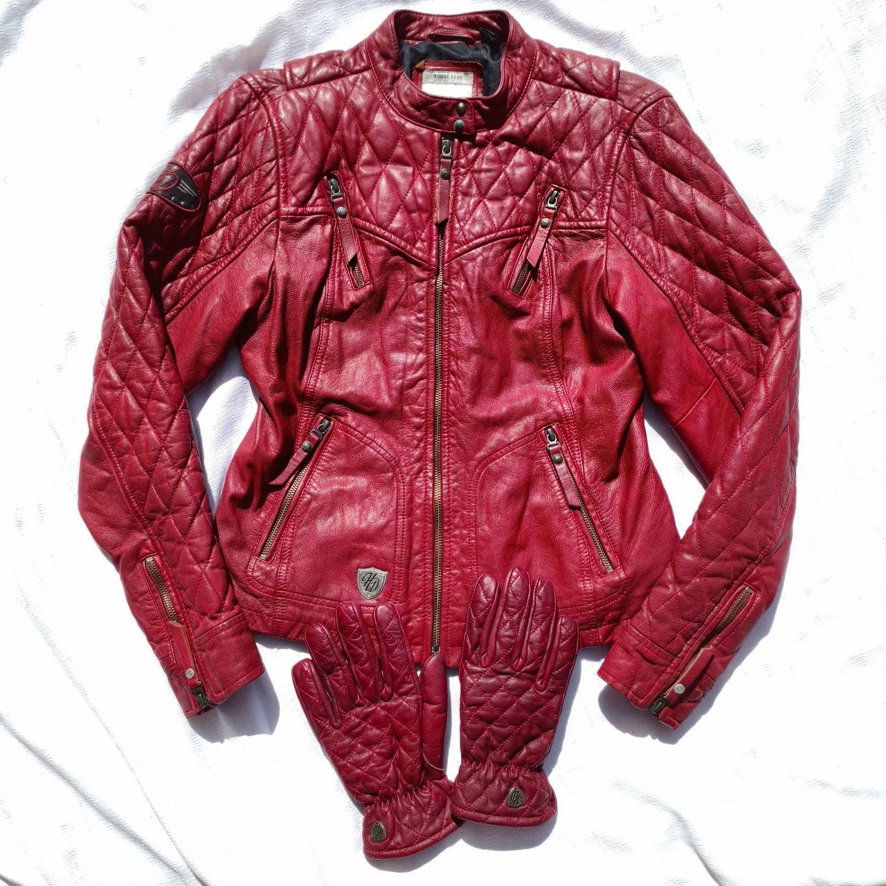 jaqueta e par de luvas em couro legítimo harley davidson matelasse feminina tam M