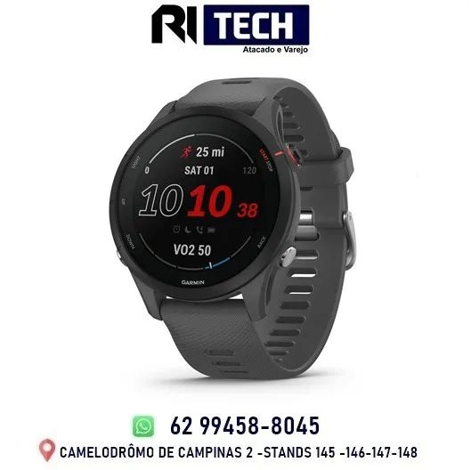 DIA DOS PAIS Garmin Relógio Forerunner 255 Cinza 46mm com Monitor Cardíaco de Pulso e GPS