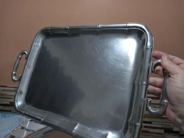 Bandeja Inox Maciço C/ Alças em Prata - Muito Antiga - Foto 3