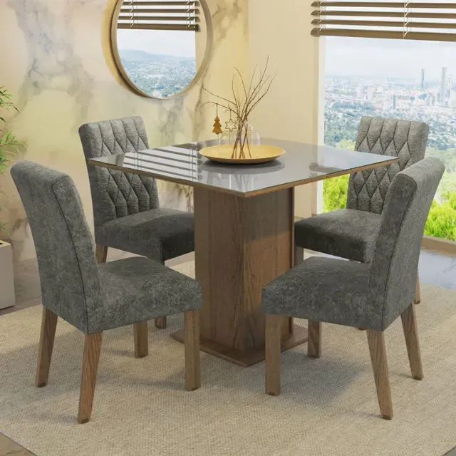 Mesa De Jantar 0.90mx0.90m Com 4 Cadeiras