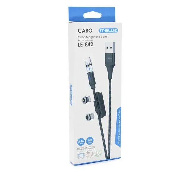 Cabo Magnético Para Celular 3 Em 1, Micro usb, Type-c e Lightning, Universal Novo - Foto 5