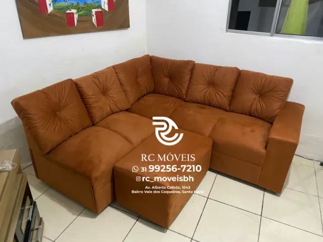 Sofá de Canto com Puff Material suede D33 Confortável Direto da Fábrica - Foto 5