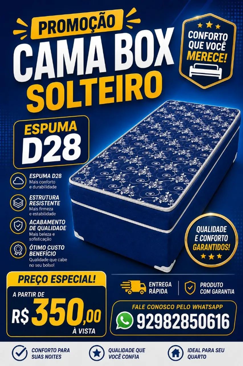 CAMA BOX SOLTEIRO D28 ENTREGA GRÁTIS 