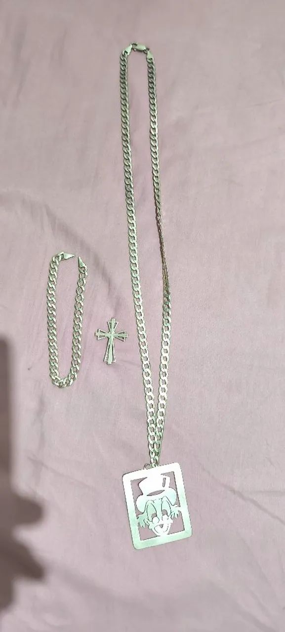 Corrente pulseira e pingente de prata  - Foto 3