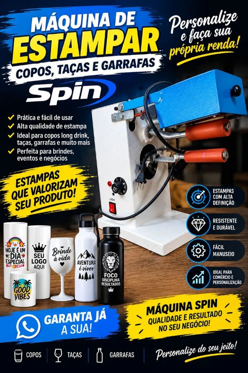 Máquina de Estampar Copos, Taças e Garrafas Spin