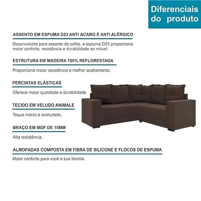 Sofá de canto Patrícia Marrom (Dividimos em ate 10X Vezes sem Juros) - Foto 3