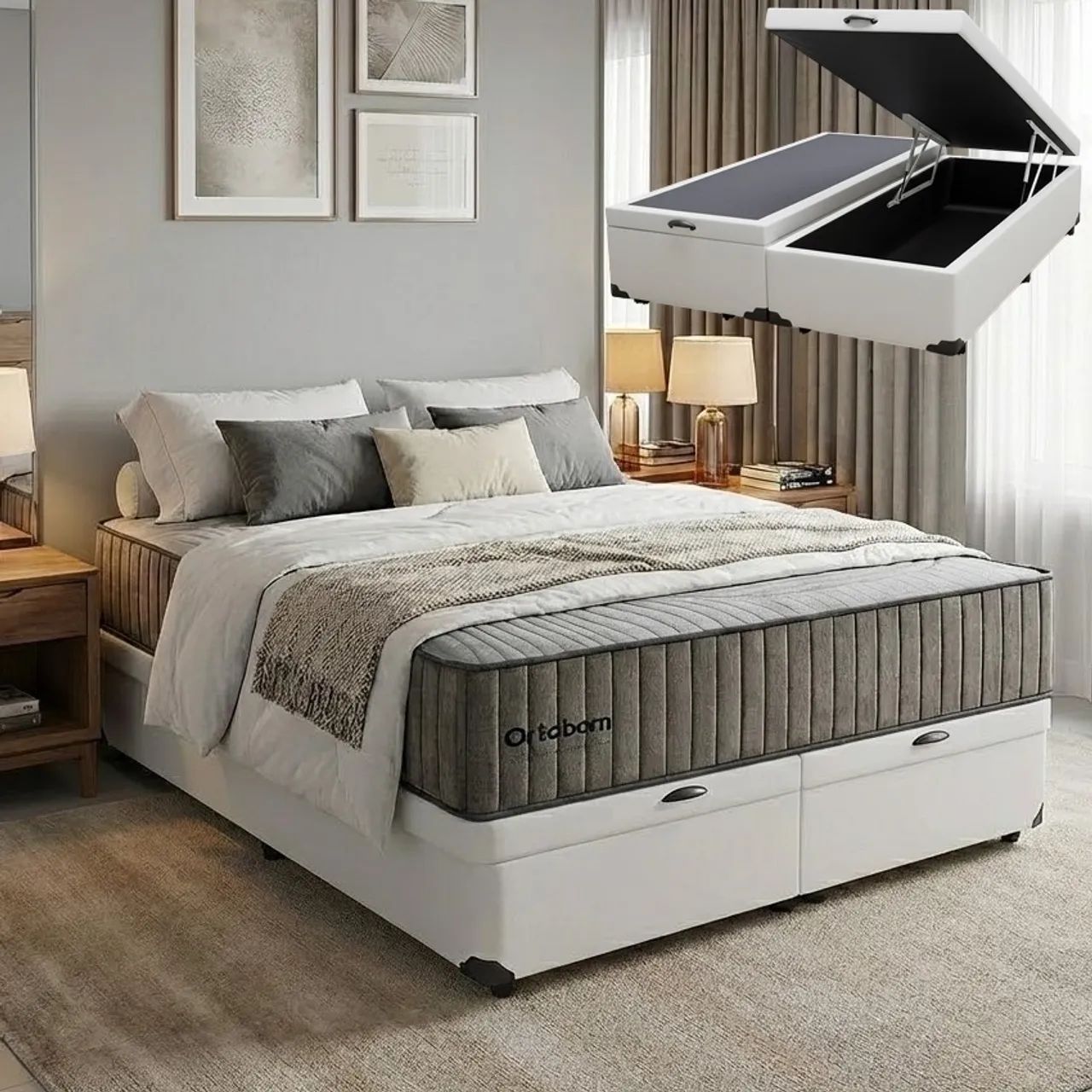 Colchão Queen Exclusive Ortobom + Base Box Baú tt43