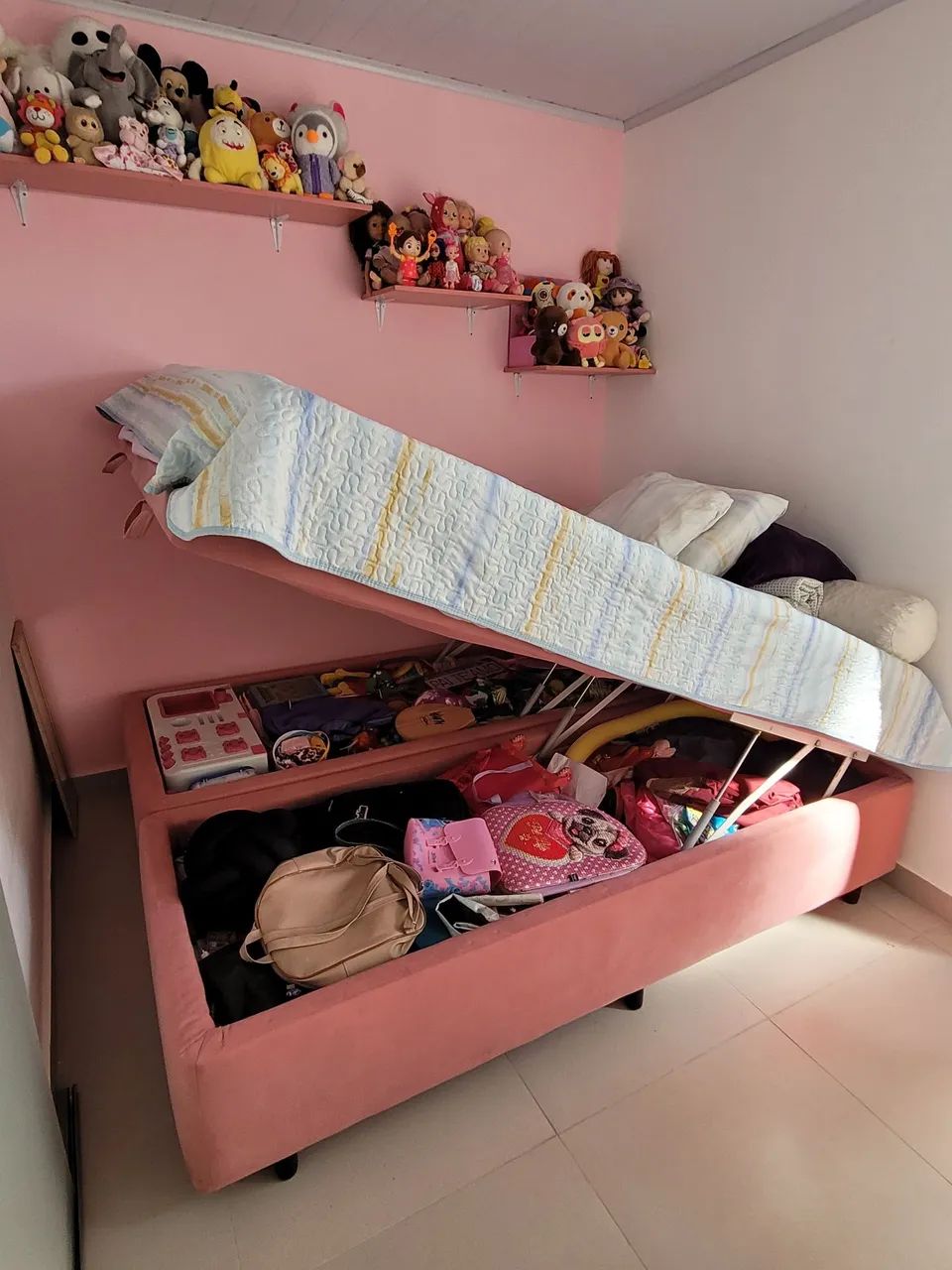 Cama Box Baú Solteiro (Padrão Queen Separada) - Rosa Suede - Foto 5