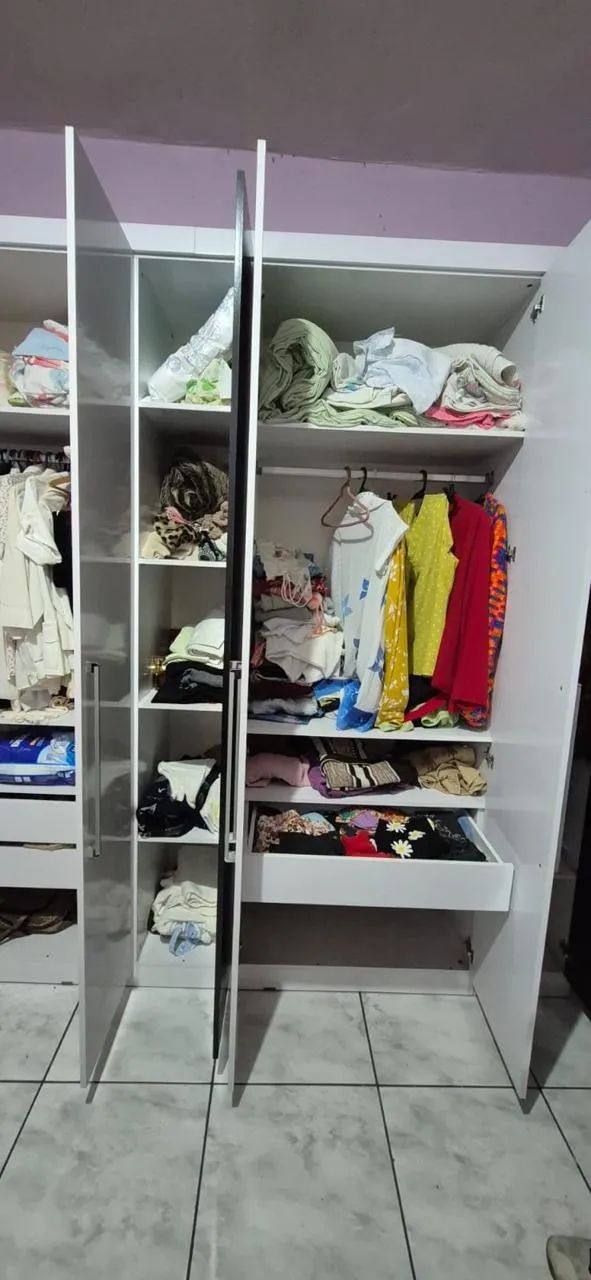 Guarda-roupa 7 portas branco e preto, 2,61 m, com gavetas - Foto 2