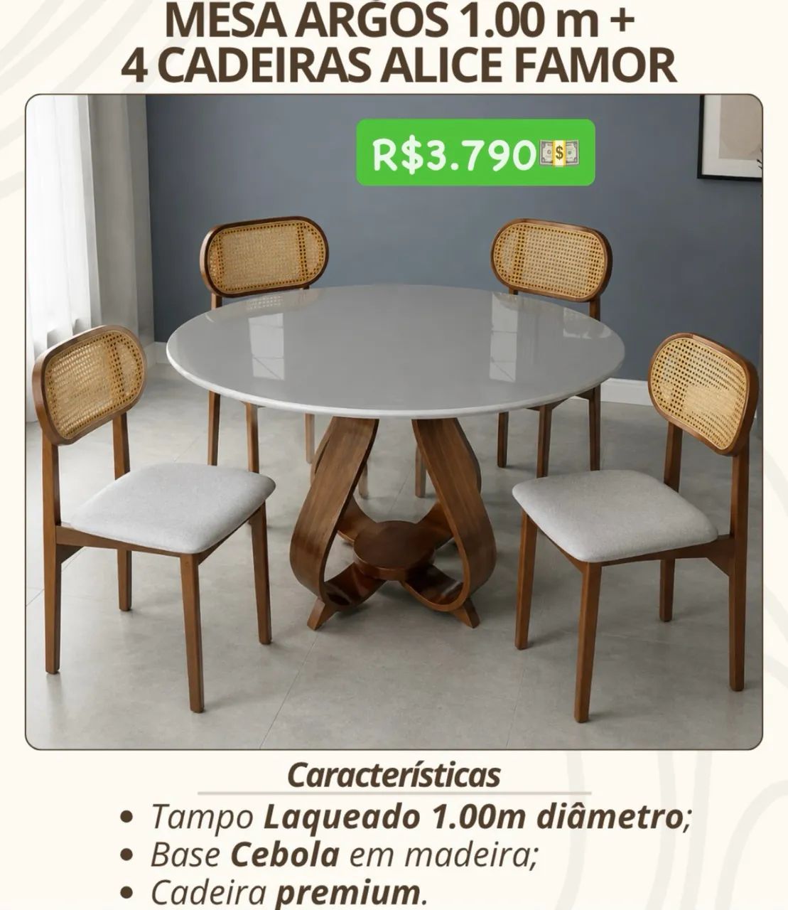 Mesa de Jantar Redonda 4/cadeiras