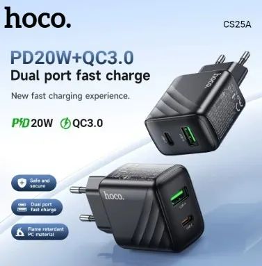 Carregador USB Tipo C HOCO CS25A 20W PD e QC 3.0