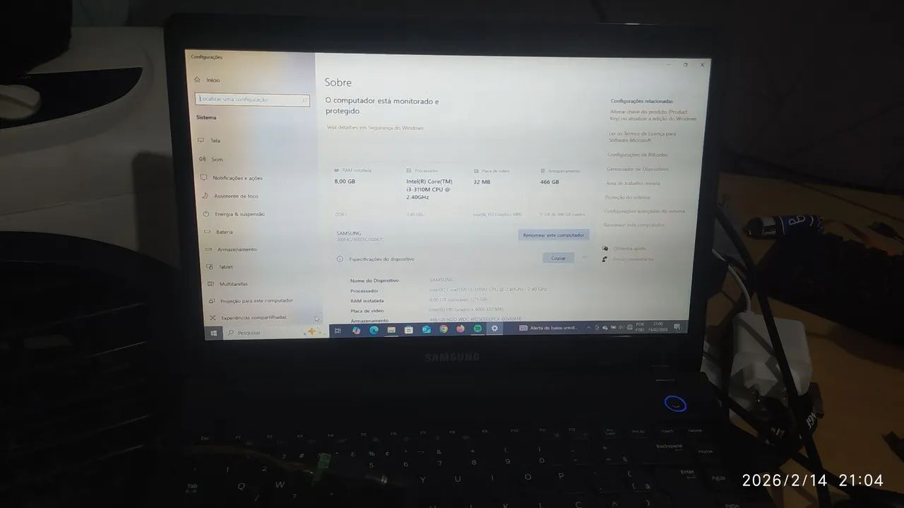 Notebook Samsung 8gb i3