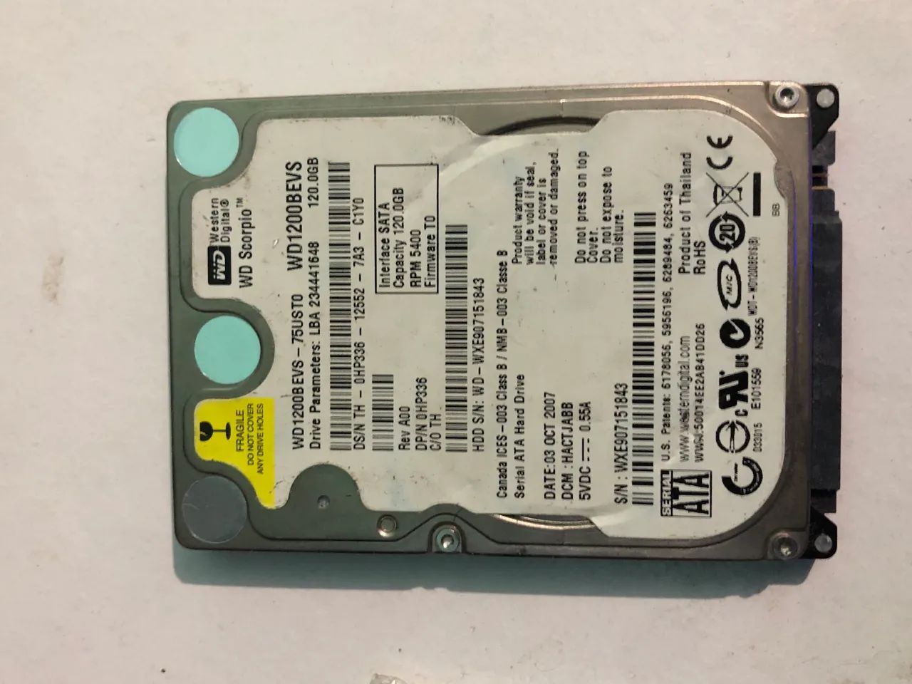 HD 120GB SATA WD scorpio 