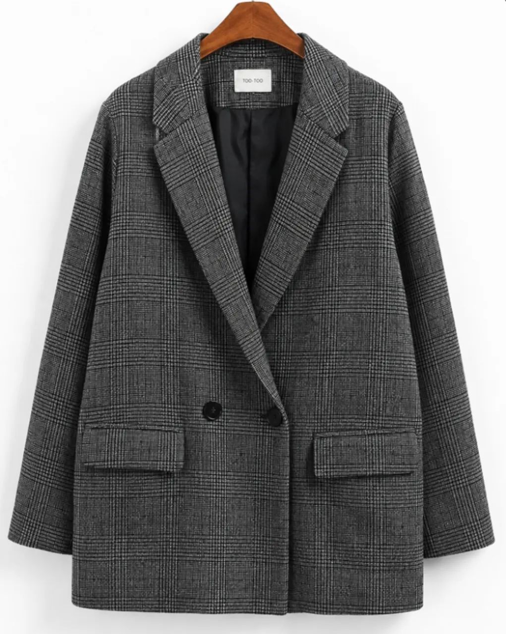 blazer alfaiataria xadrez forrado cinza