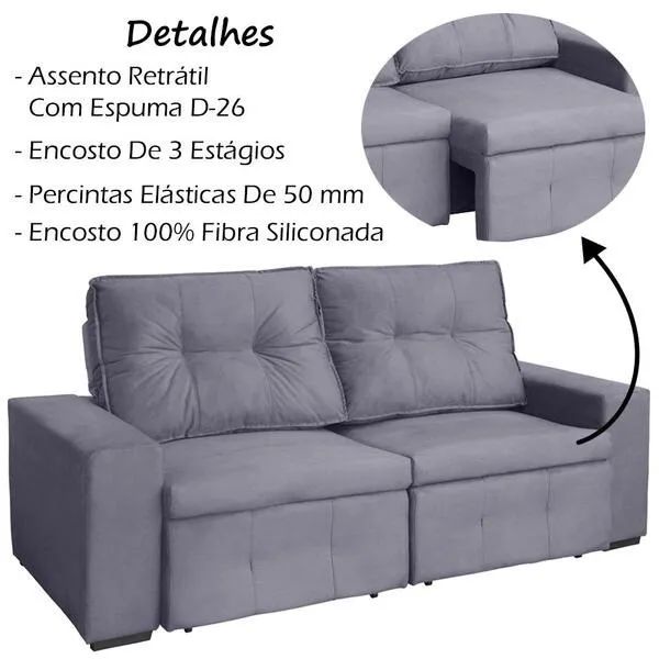 Sofá Retrátil e Reclinável 2,00 Suede - Foto 4