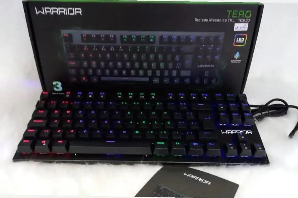 Teclado Mecânico Gamer Warrior Led Rainbow TKL Switch Blue Tero Usb