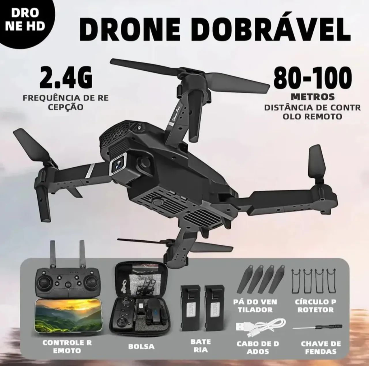 Drone E88 com Câmera e 2 Baterias (Novo) - Foto 4
