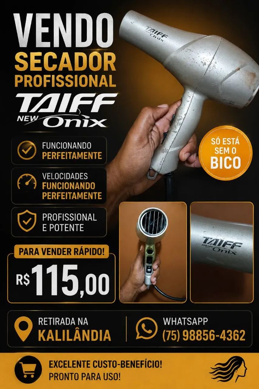 Secador profissional funcionando perfeitamente 