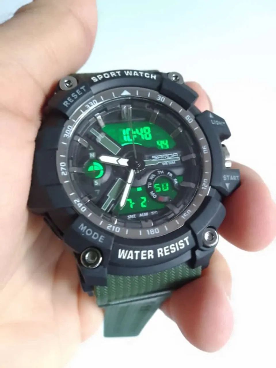 Relógio Militar  SANDA Verde - Digital + Analógico, À Prova d?Água 50M - Foto 2