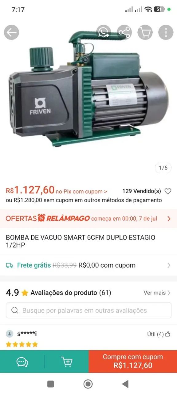 Vendo bomba de vácuo 6cfm