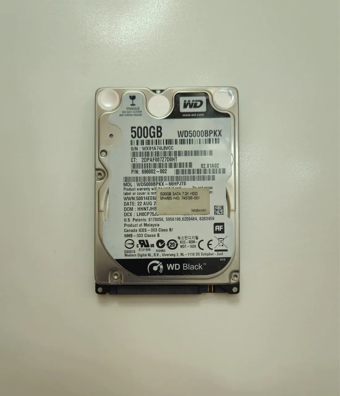 HD WD Black Notebook 500GB 7200Rpm SATA III 6Gb/s WD5000BPKX 16MB cache 2,5" 