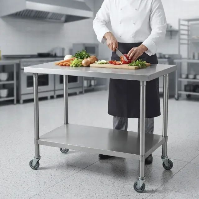 Mesa Bancada Aço Inox Cozinha Industrial 90x70 Com Rodízios - Foto 4