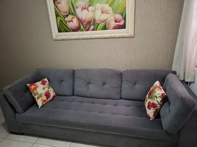 Sofá de 4 lugares em suede - pagamento à vista  - Foto 4