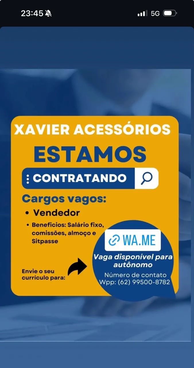 Vaga para vendedores