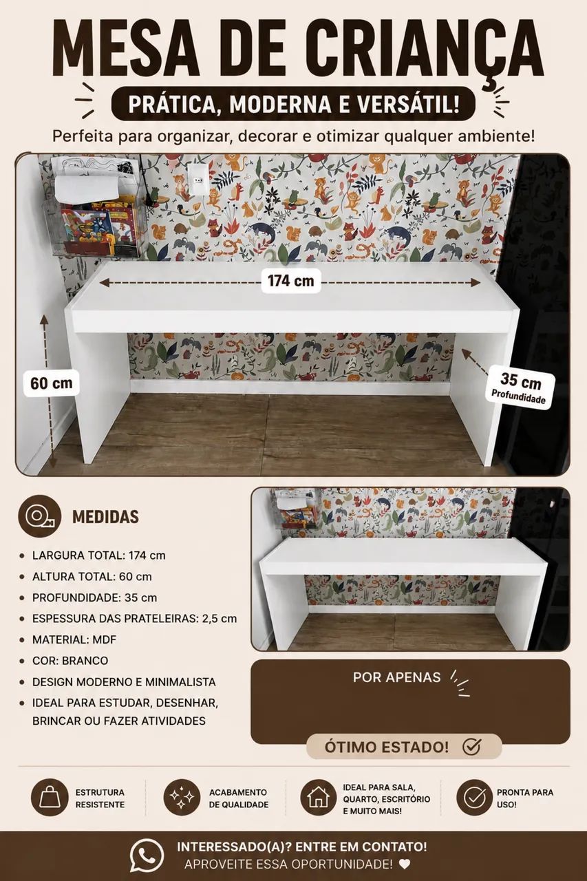 Mesinha para criança em MDF BRANCO - Foto 2