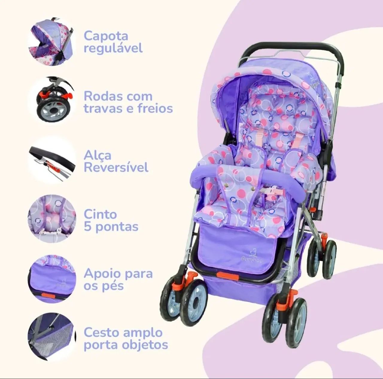 Vendo Carrinho de Bebê Lilás - Foto 4