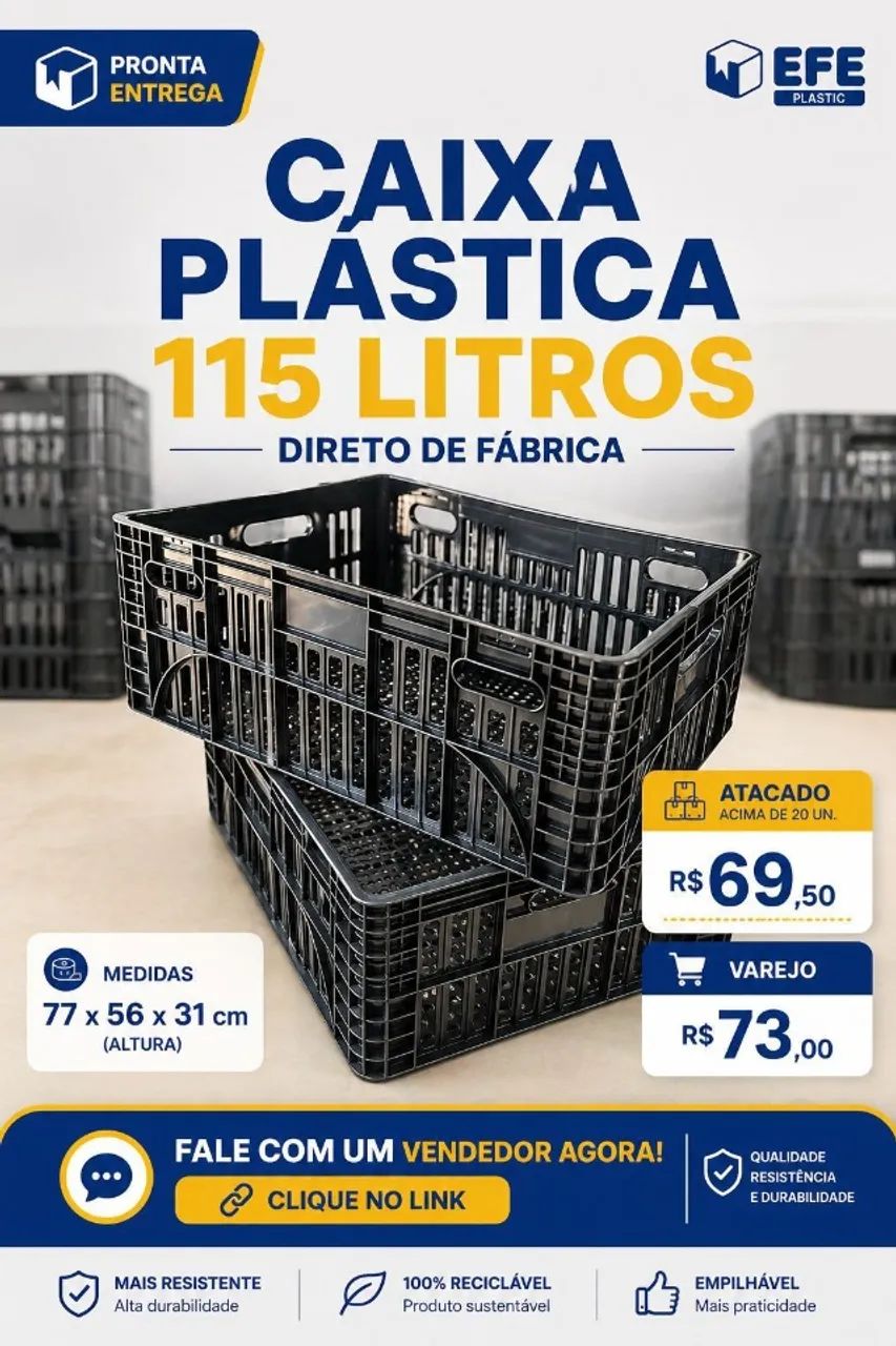 CAIXA PLASTICA 115 LITROS VAZADA