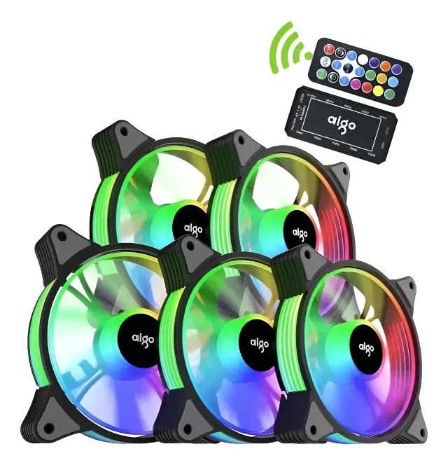 5x Cooler Fan Aigo AR12 ARGB com Controladora - Ventoinha Gamer A-RGB