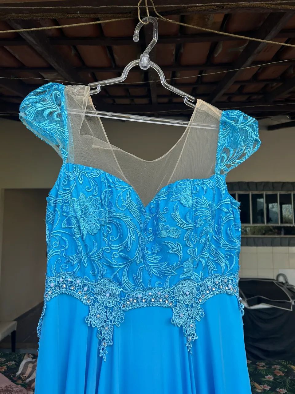 Vestido Longo Azul Serenity Renda (Plus Size) - Foto 3