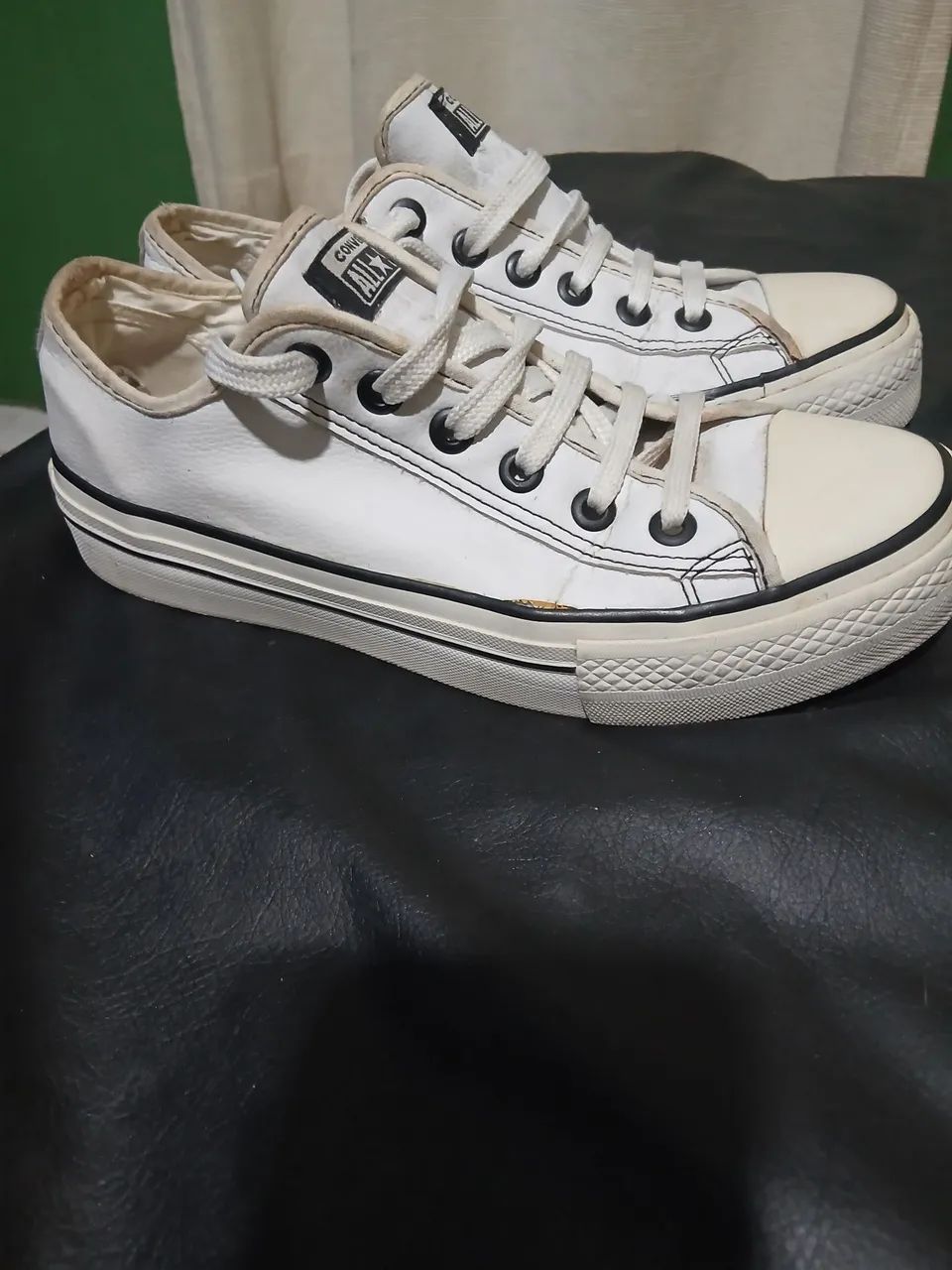 Tênis Converse All Star Plataforma Couro Branco - Original ótimo estado  - Foto 3