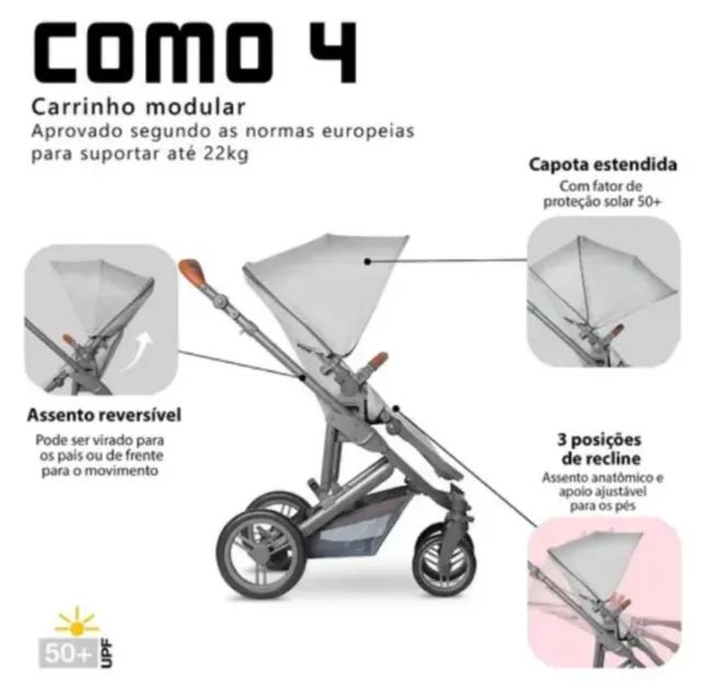 Carrinho Abc Design Como 4 , Bebê Conforto , Moisés E Base Cor Cinza-claro - Foto 2