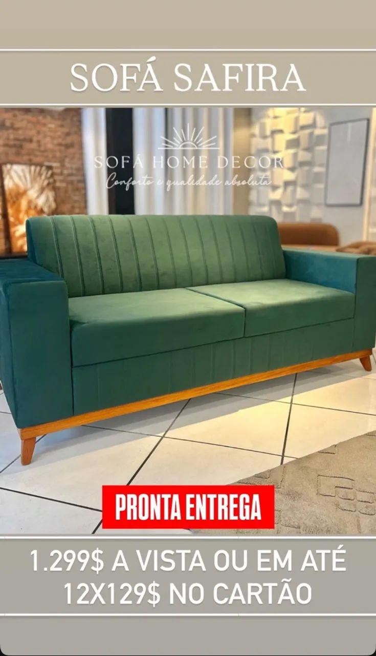 Sofá Safira veludo verde floresta 